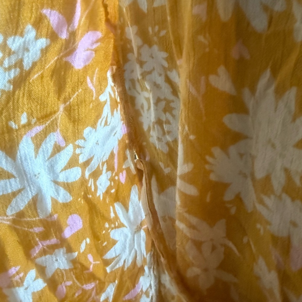 Billabong Yellow and White Floral Ruffle Front Tie Spring Mini Dress - Picture 3 of 6